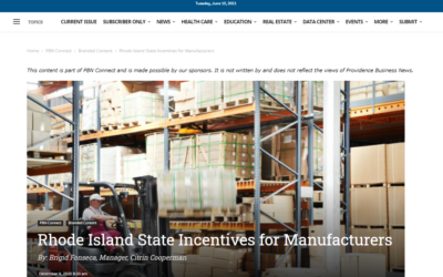 Providence Business News: R.I. State Incentives for Manufacturers