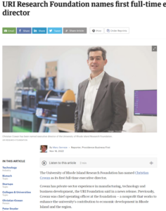 Providence Business First news clip - first full-time executive director for URIRF