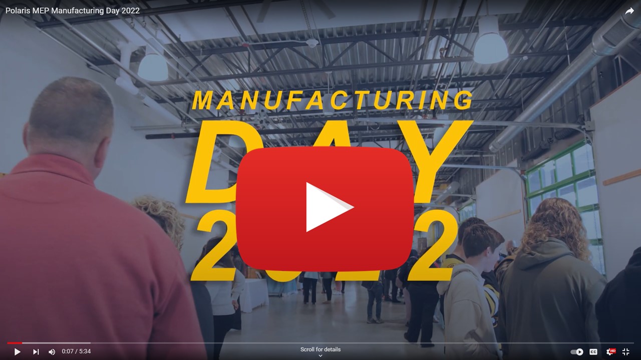 Still from a manufacturing career student experience event with YouTube play button