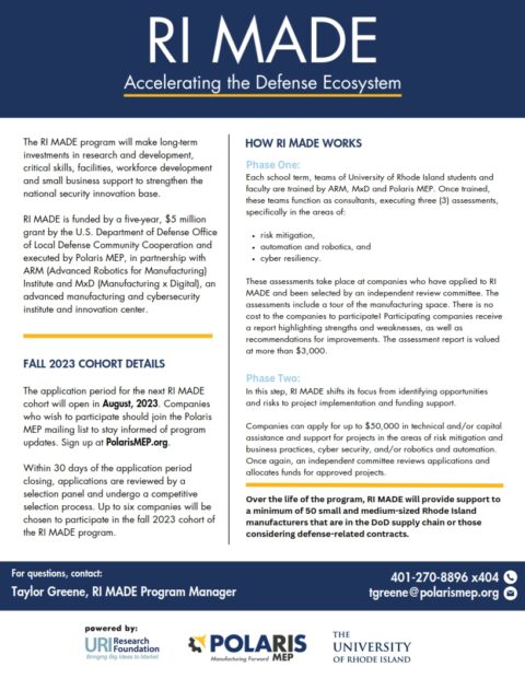 Made Program Grants & Training to Accelerate RI Defense Manufacturing - Polaris MEP