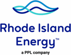 logo includes three wavy lines of different shades of blue centered above 